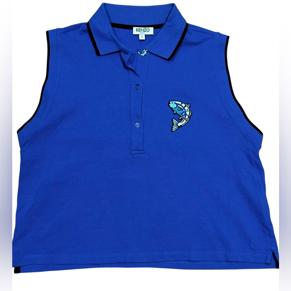 Kenzo Sz S Tank Top Blue Sleeveless Polo Shirt Classic Designer Vacation